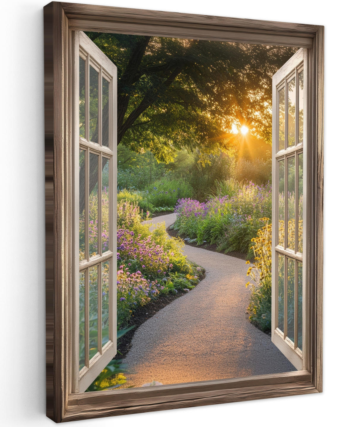 LEINWANDBILD Aussicht - Blumen - Natur - Sonne - Weg 60x80 cm - Hellgelb, Textil (60/80cm) - MuchoWow