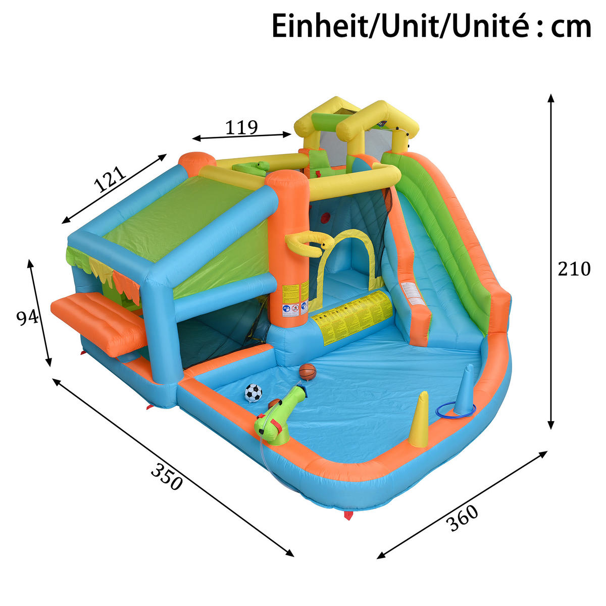 HÜPFBURG Wasserpark 360x350x210 cm Basketball - Multicolor, Textil (350/360/210cm) - LEBENLANG