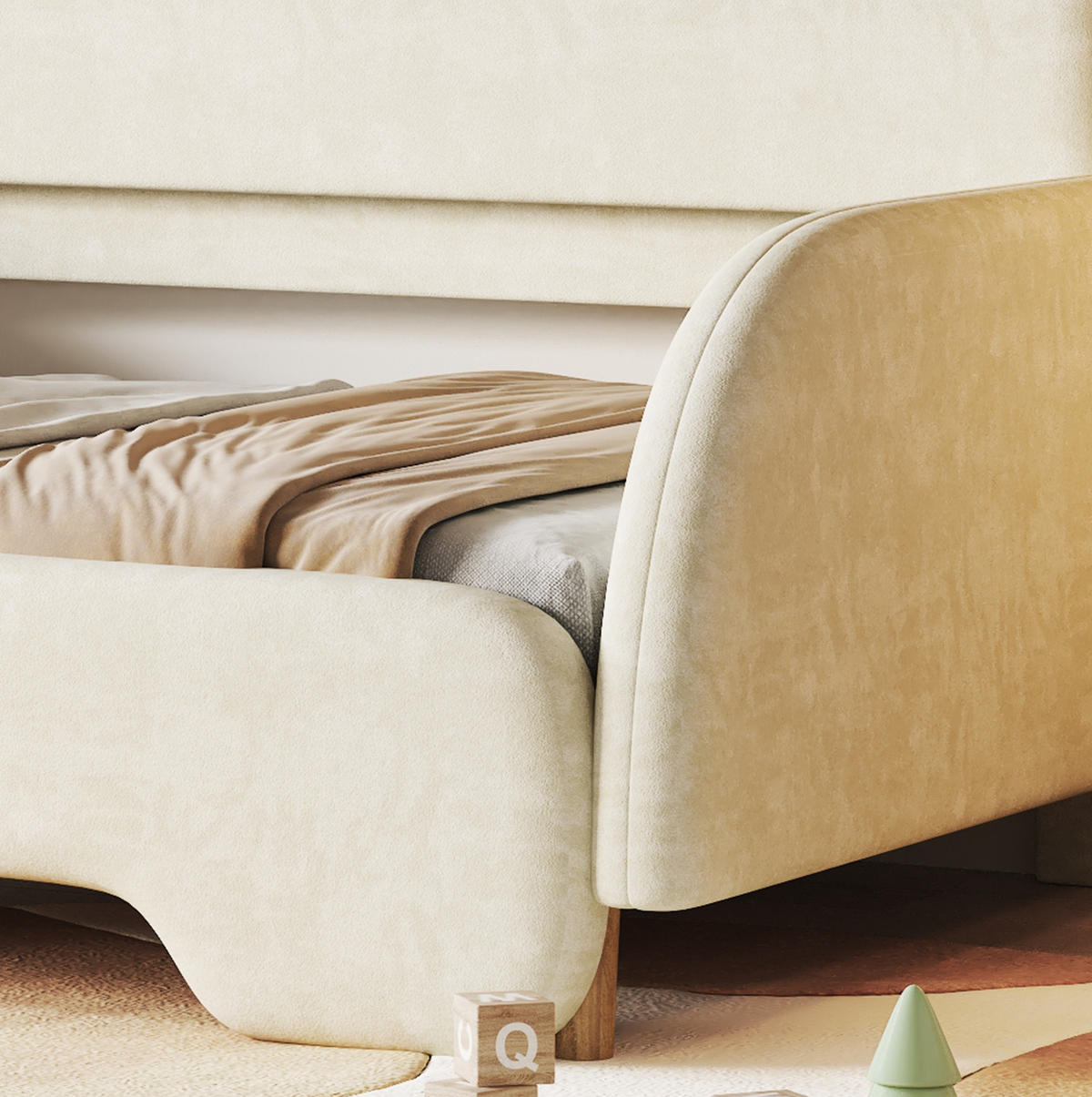 POLSTERBETT 140/200 cm Beige aus Samt mit Ausziehbett - Beige, Textil (140/200cm) - OKMYHOME