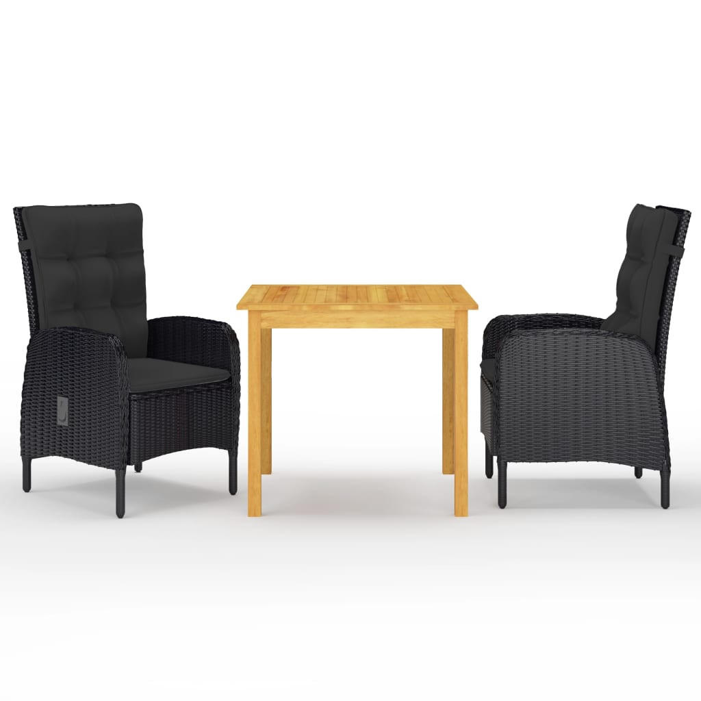 GARTEN-ESSGRUPPE 3-teilig Schwarz - Schwarz, Holz/Textil - vidaXL
