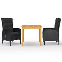 GARTEN-ESSGRUPPE 3-teilig Schwarz - Schwarz, Holz/Textil - vidaXL