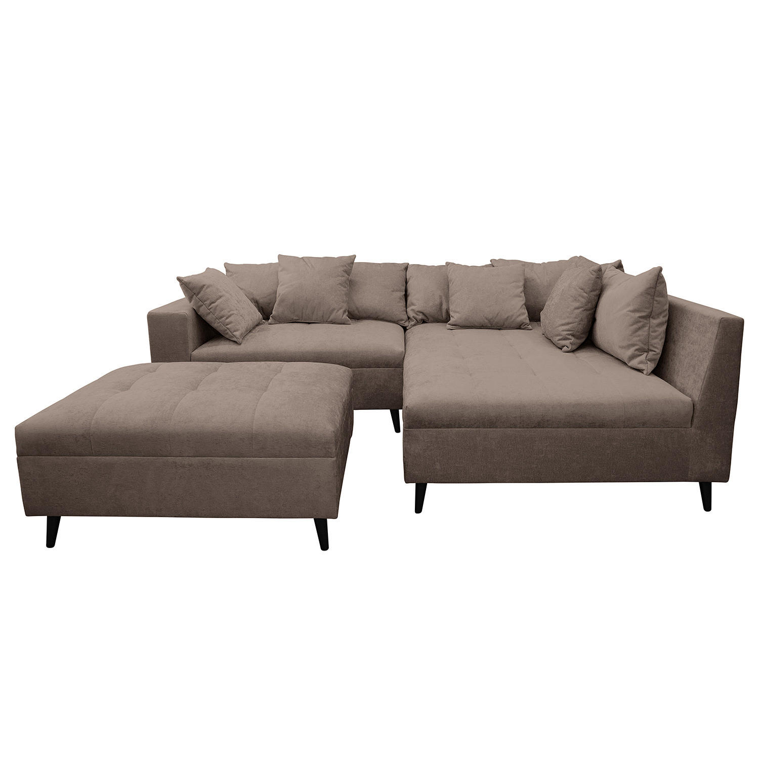 ECKSOFA mit Ottomane und Hocker - Schwarz/Braun, Birkenholz/Textil (247/174cm) - home24