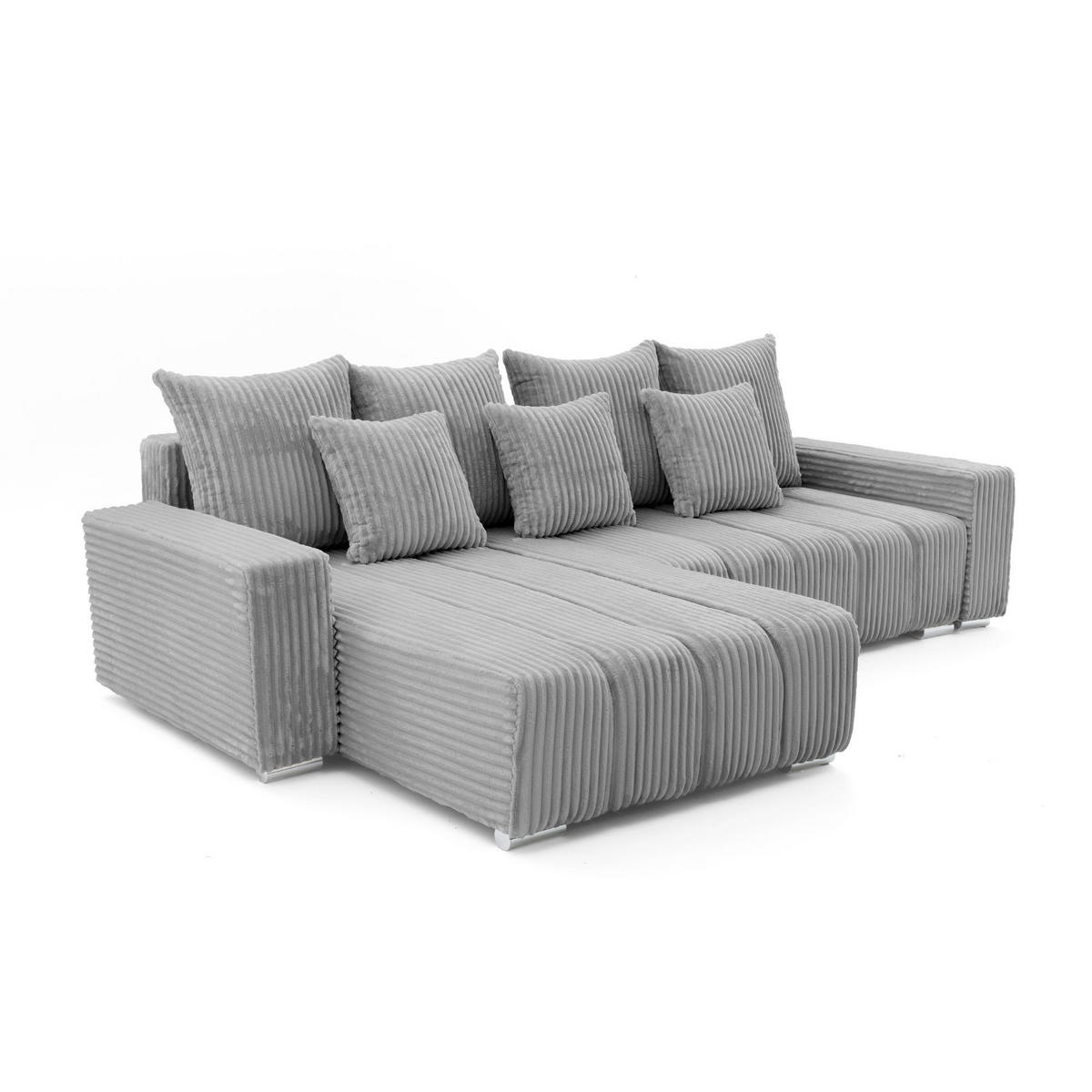 ECKSOFA PIANO L Links mit Schlaffunktion 137x234 Cord Grau - Silberfarben/Grau, Holz/Textil (278/178cm) - Muffo