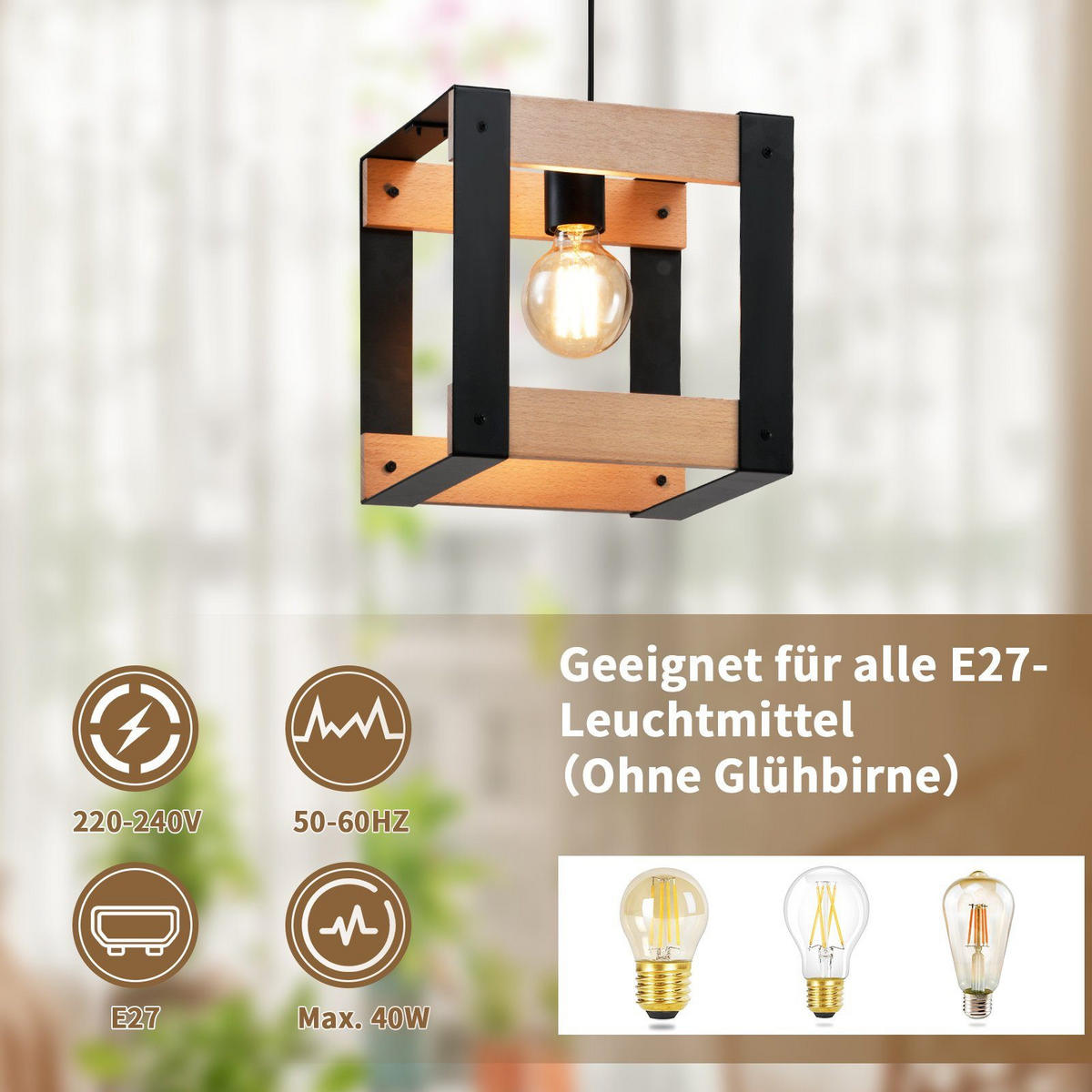 HÄNGELEUCHTE Margarete 1-flammig 25/25/175 cm - Braun, Holzwerkstoff (25/25/175cm) - Nettlife
