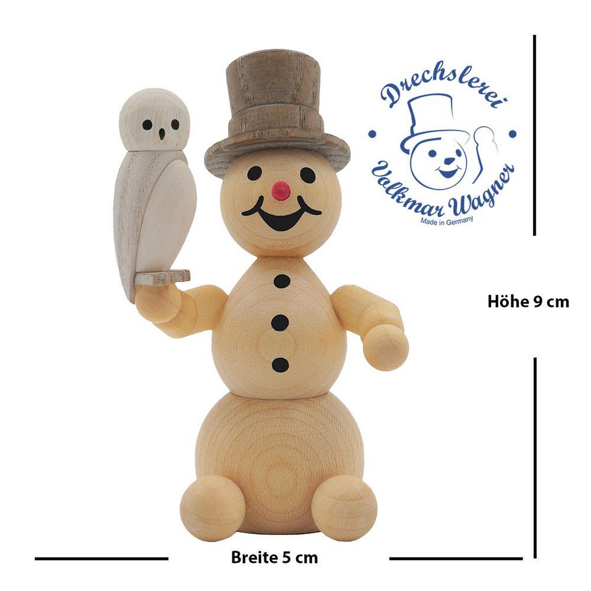 HOLZFIGUR Schneemann mit Schnee-Eule 9 cm - Multicolor, Holz (5/1/0.1cm)