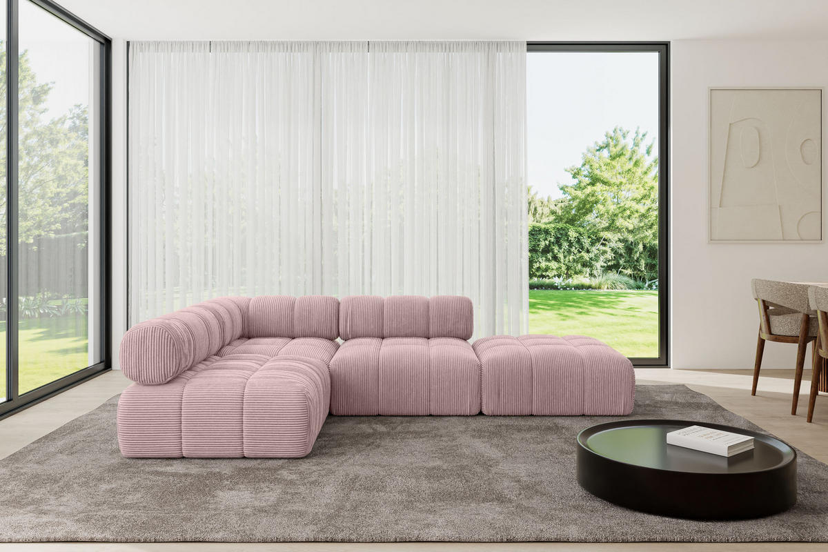 ECKSOFA modulares Sofa Favio-L1 - 285x190x70 cm Rosa Cord - Rosa, Holzwerkstoff/Textil (285/190cm) - ALTDECOR