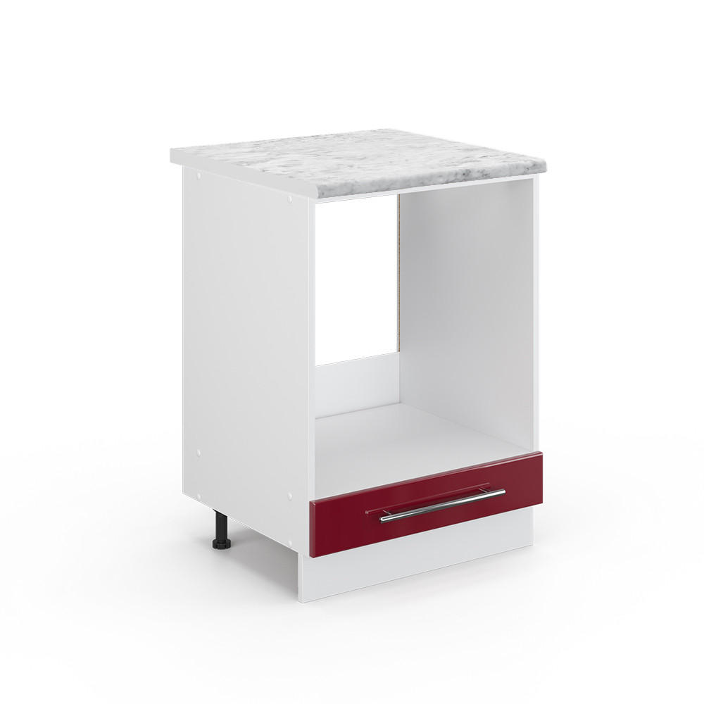 HERDUMBAUSCHRANK Fame-Line Bordeaux Hochglanz 60 cm, AP Marmor - Bordeaux/Weiß, Holzwerkstoff (60/82/60cm) - Vicco