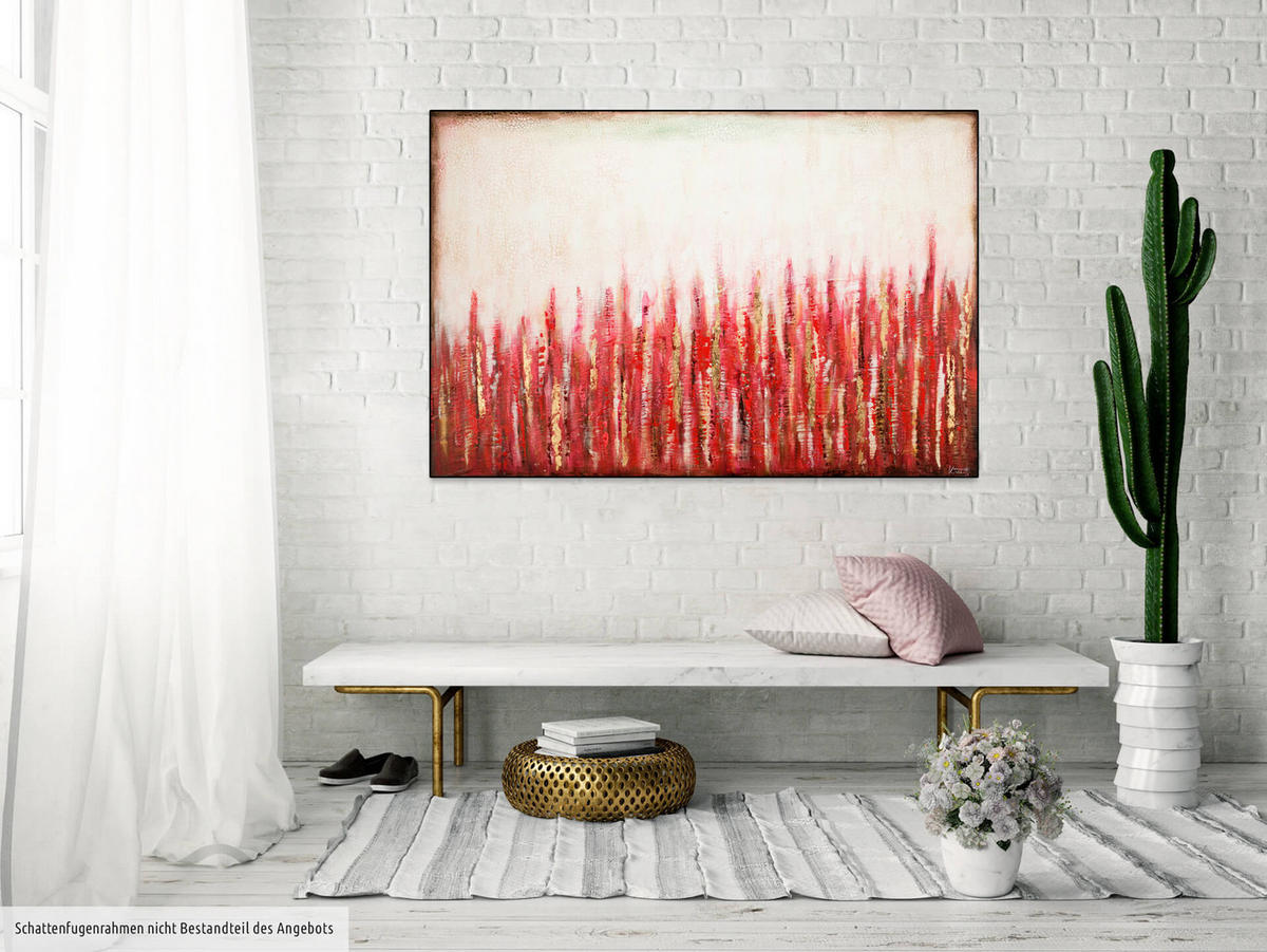 ACRYLBILD HANDGEMALT 120/80 cm - Beige/Rot, Holz/Textil (120/80cm) - KUNSTLOFT