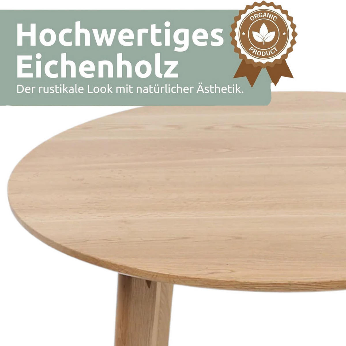ESSTISCH rund Holz EGGI 100 cm Eichenholz Massiv Braun - Braun, Holz (100/100/76cm) - DELUKE