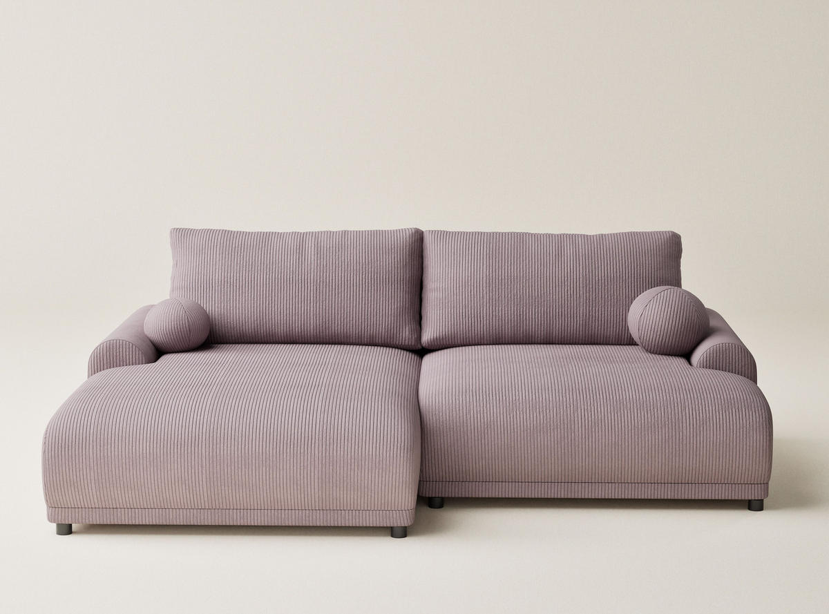 ECKSOFA MIT SCHLAFFUNKTION Tallin Lila Samtstoff - Links Seite - Flieder/Schwarz, Holz/Holzwerkstoff (145/240cm) - Maison de Reve