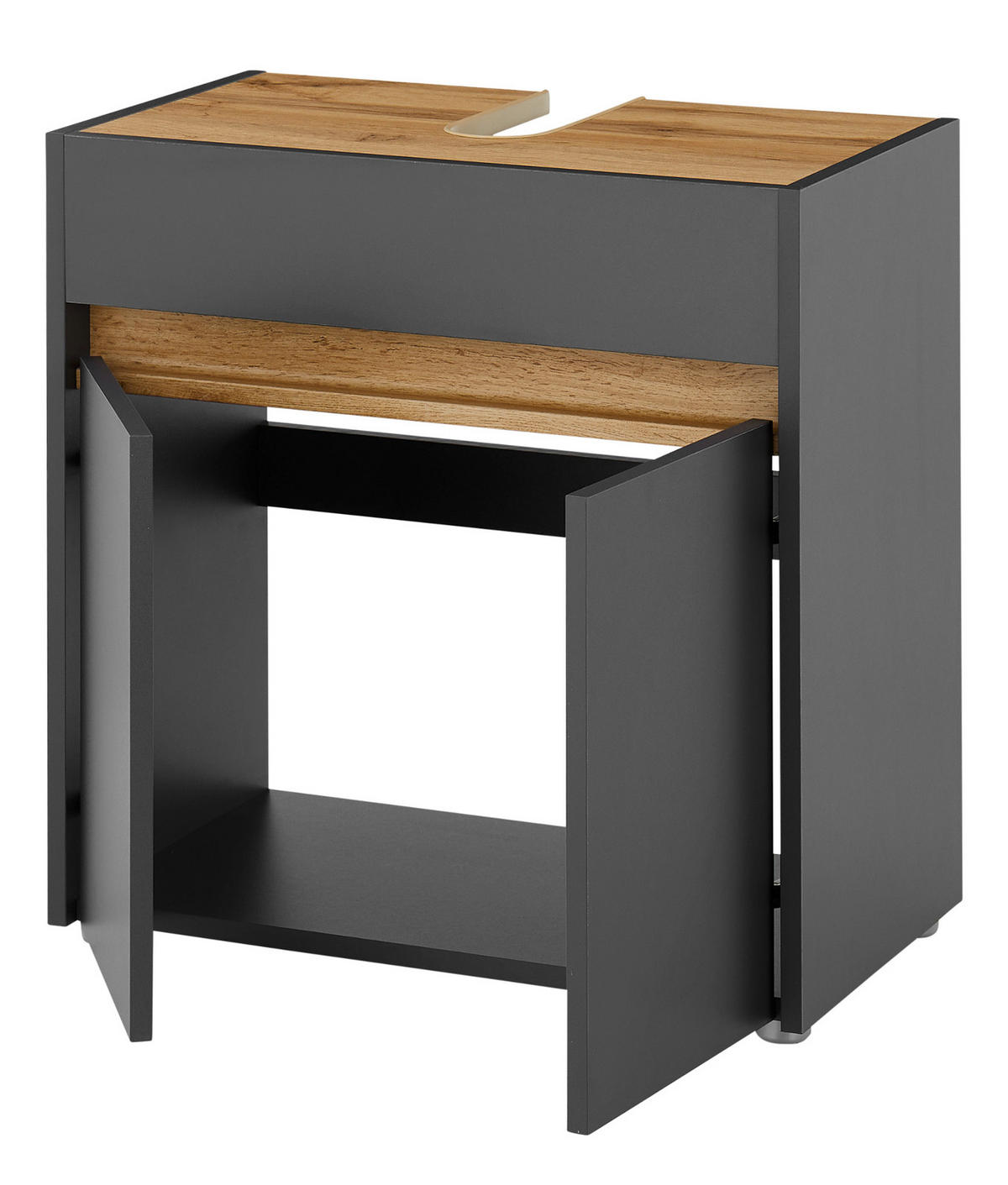 WASCHBECKENUNTERSCHRANK grau matt, Wotan Eiche, Badezimmer Unterschrank 60 cm - Eiche Wotan/Schwarz, Holzwerkstoff/Kunststoff (60/62/34cm) - Furn.Design