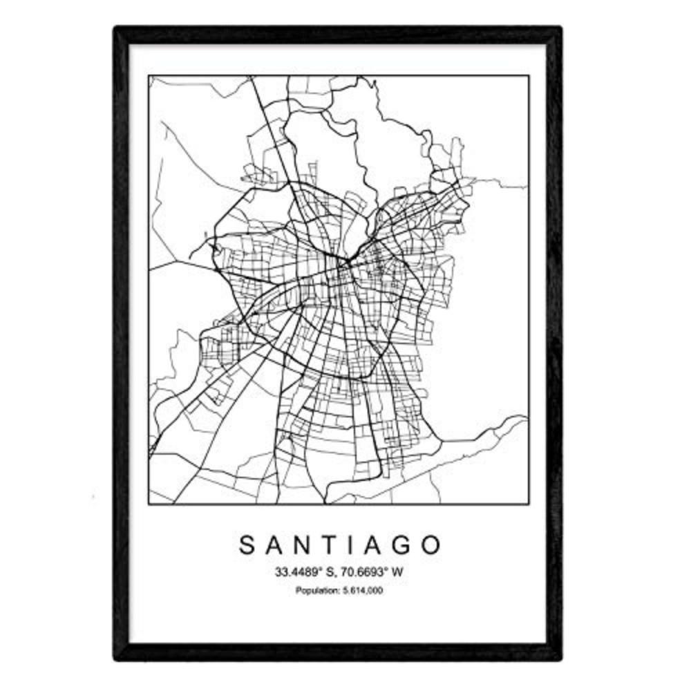POSTER Santiago Nordic Art A4 Schwarzer Rahmen - Schwarz, Papier (29.7/5/21cm) - Nacnic