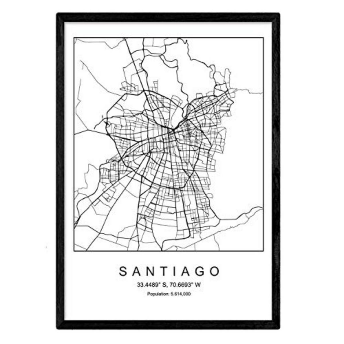 POSTER Santiago Nordic Art A4 Schwarzer Rahmen - Schwarz, Papier (29.7/5/21cm) - Nacnic