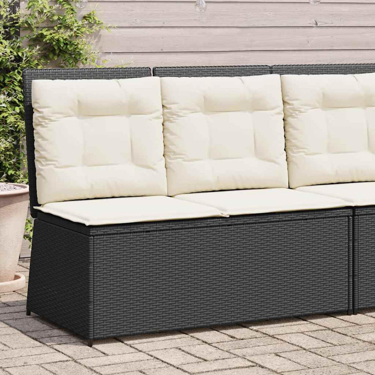 GARTENBANK Verstellbar mit Kissen Schwarz Poly Rattan - Schwarz, Kunststoff (95/95/108cm)