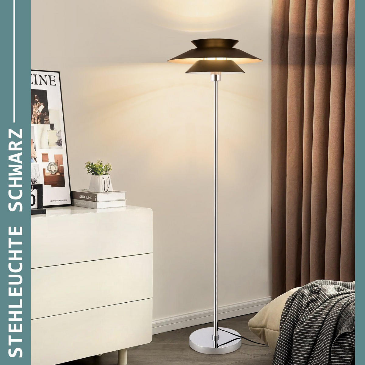 STEHLEUCHTE Albert 40/25/145 cm - Schwarz, Metall (45/22/178cm) - Nettlife