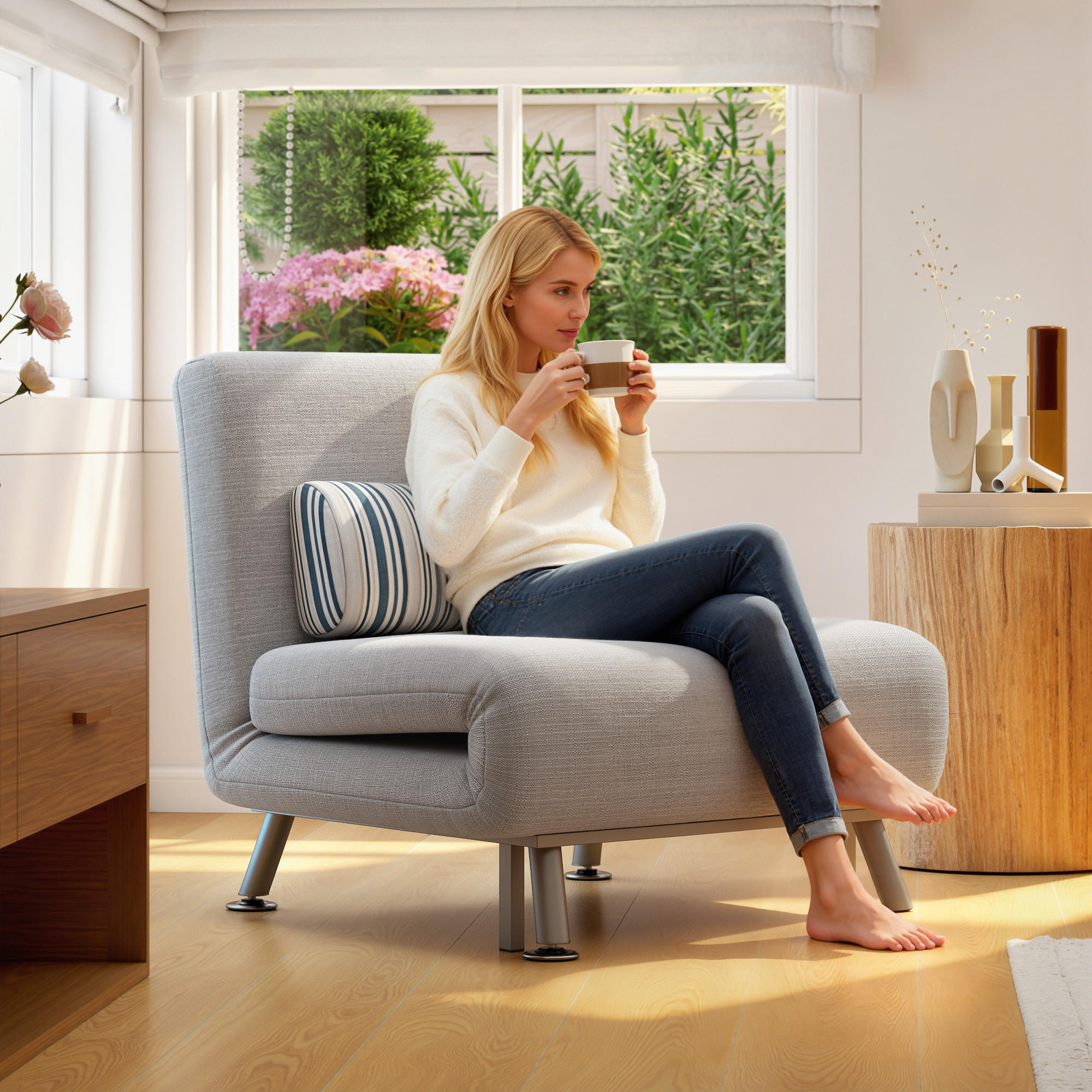 KLAPPBAR Schlafsessel Schlafsofa Klappmatratze Bett Gästebett Grau Sofa - Silberfarben/Hellgrau, Textil/Metall (70/75/75cm) - HOMCOM