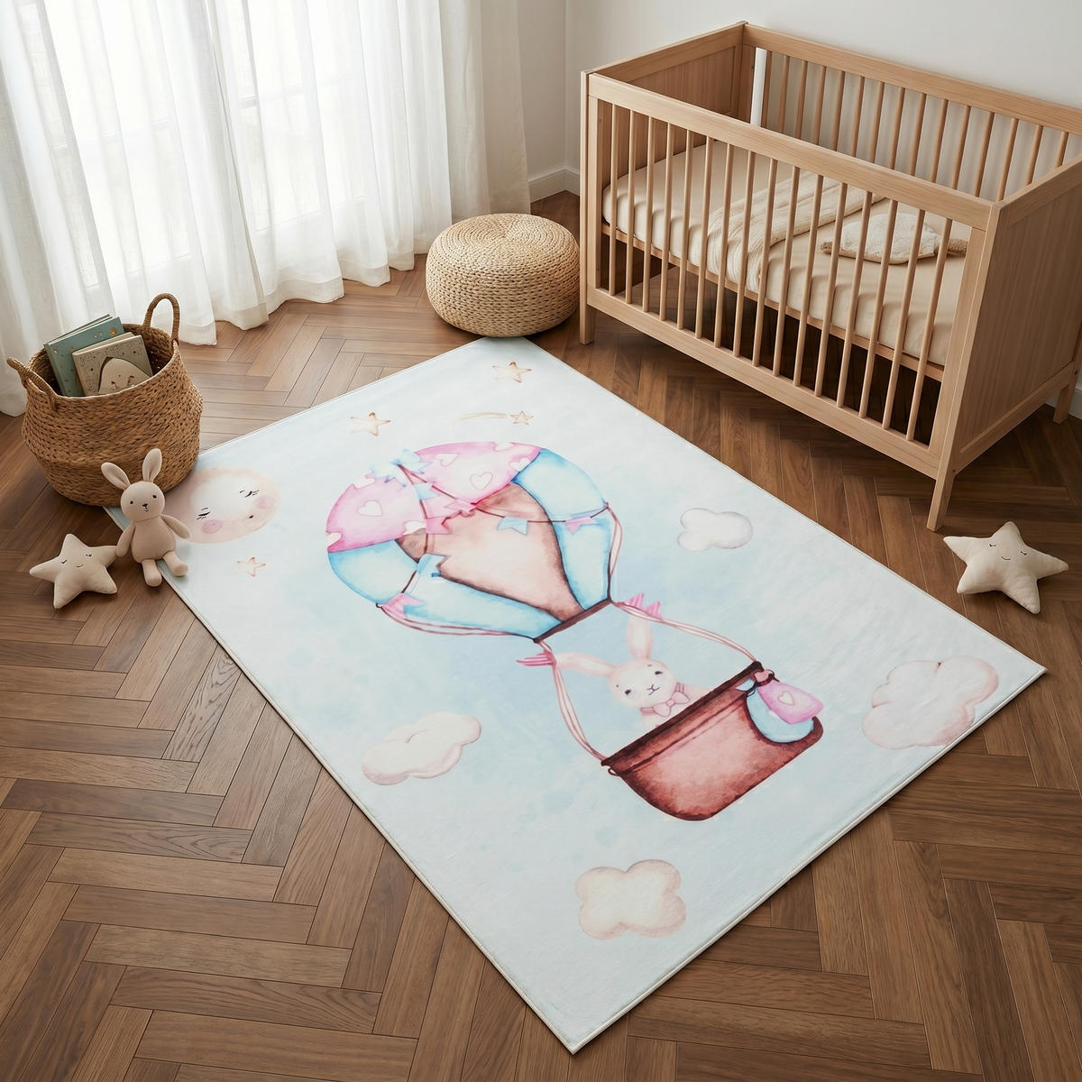 KINDERTEPPICH KIDS Hellblau Hase 180/250 cm - Hellblau, Textil (180/250cm) - Tapiso