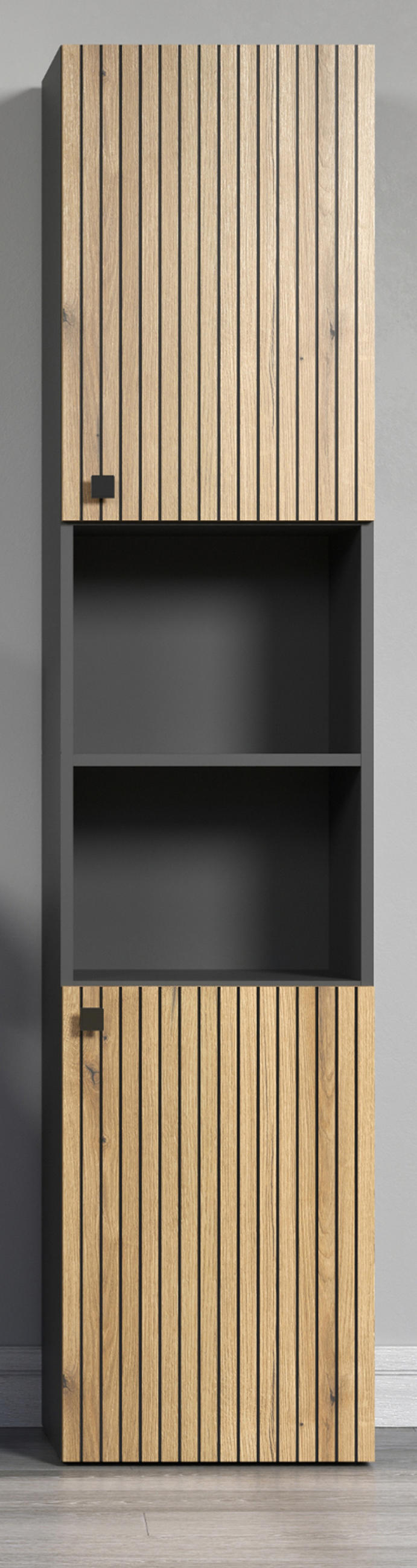 HOCHSCHRANK Evoke Eiche, grau 40 x 186 cm, Badschrank in modernem Design - Eichefarben/Anthrazit, Holzwerkstoff/Metall (40/186/31cm) - Top.Furn