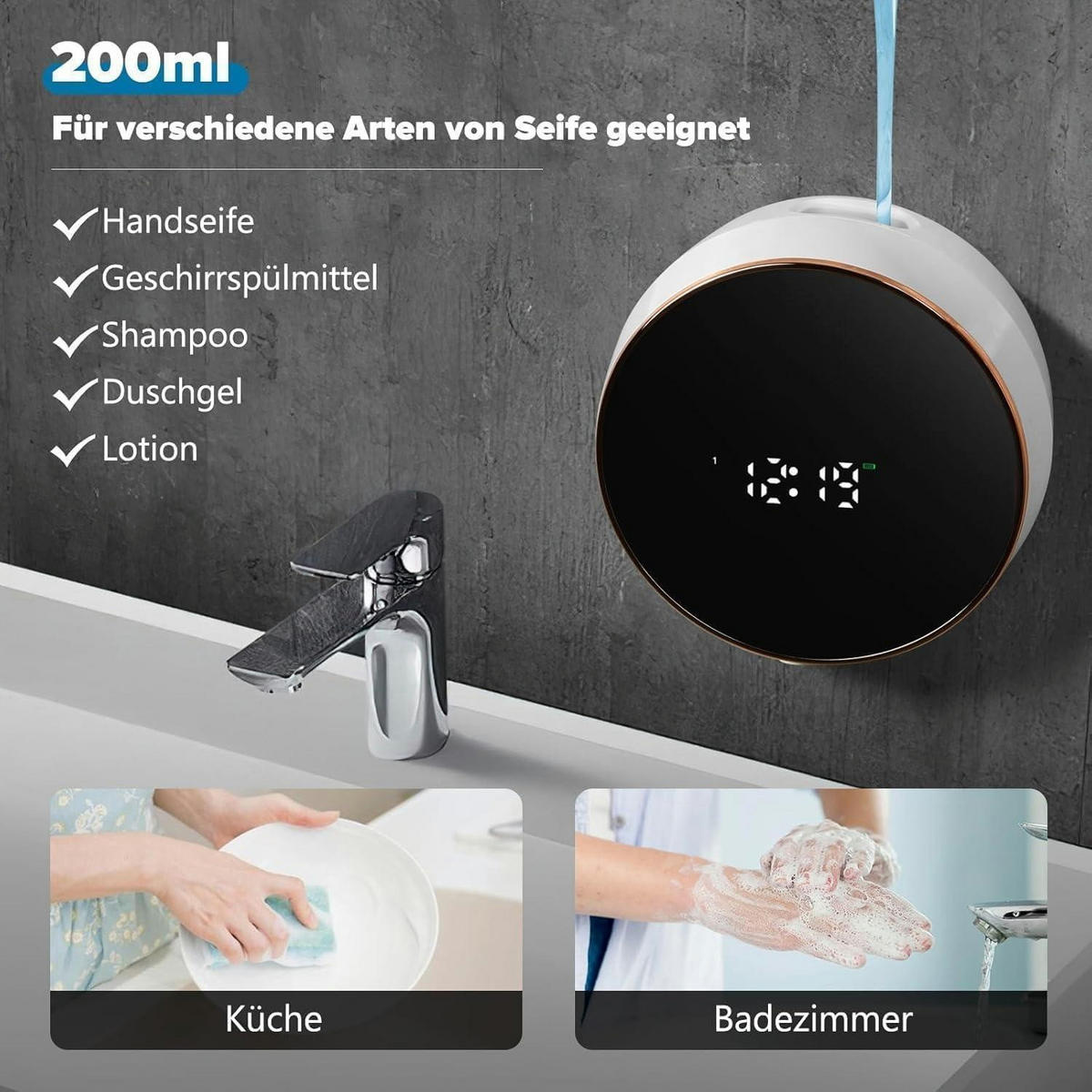SEIFENSPENDER Automatisch Wandmontage Weiß - Weiß, Kunststoff (13/7/14cm)