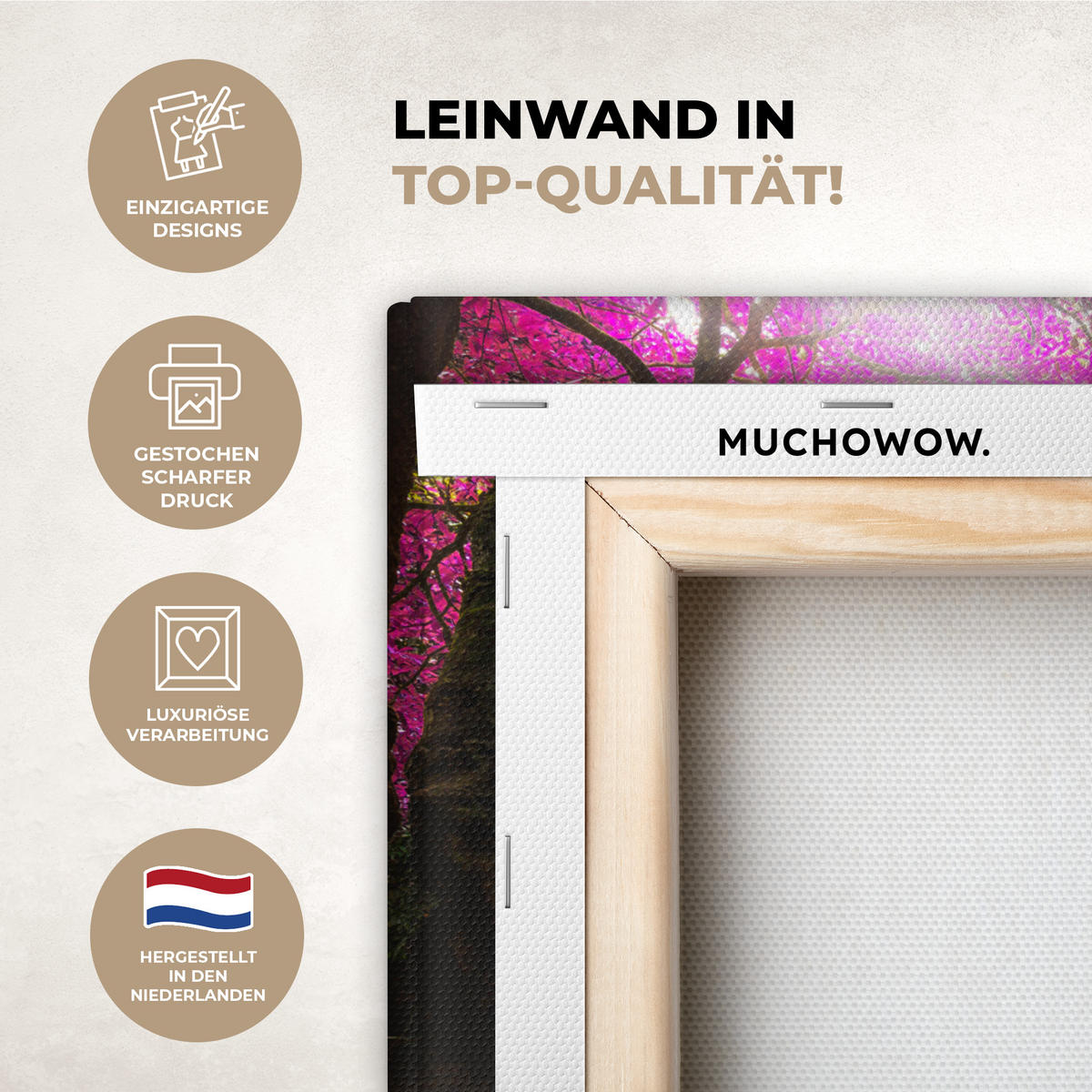 LEINWANDBILD Wasserfall mit bunten Blumen und Bäumen - Natur - Dschungel Wandbild 40x30 cm - Waldgrün, Textil (40/30cm) - MuchoWow