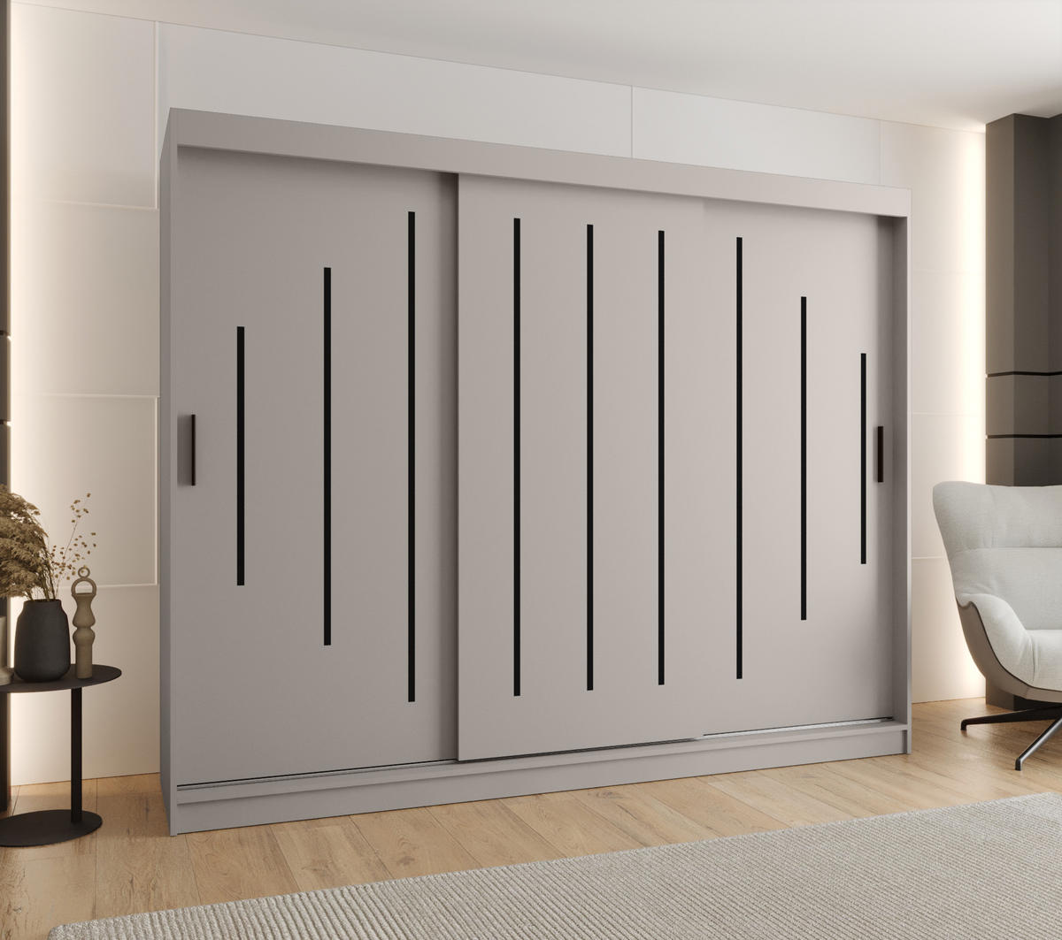 ŠATNÍ skříň s posuvnými dveřmi 200/250/62 3dveřová - černá/kašmírová, dřevo/plast (250/200/62cm)