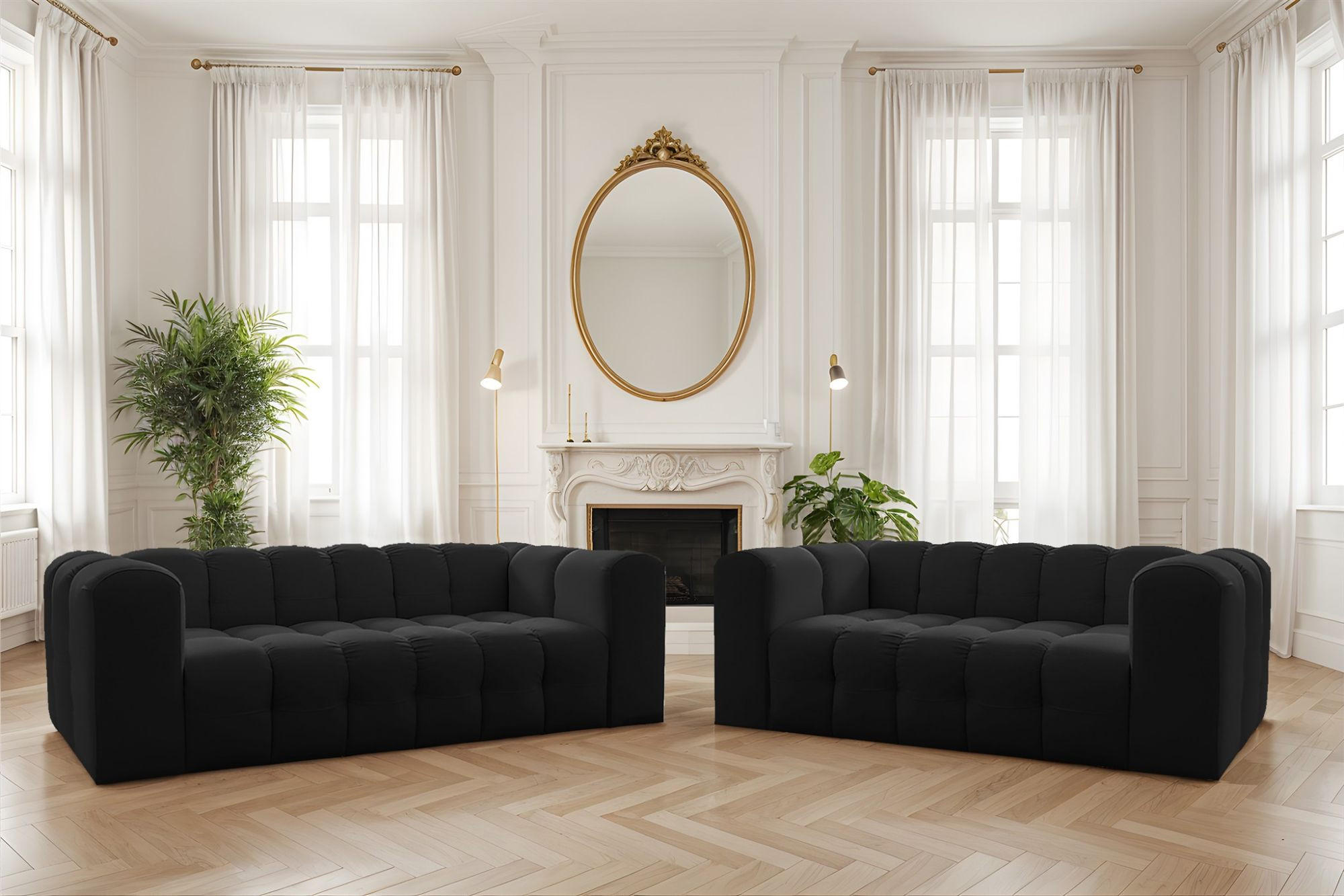 SOFASET Solvie 3-4 In Tiffani - Schwarz, Holzwerkstoff/Textil (250/75/106cm) - Fun Möbel