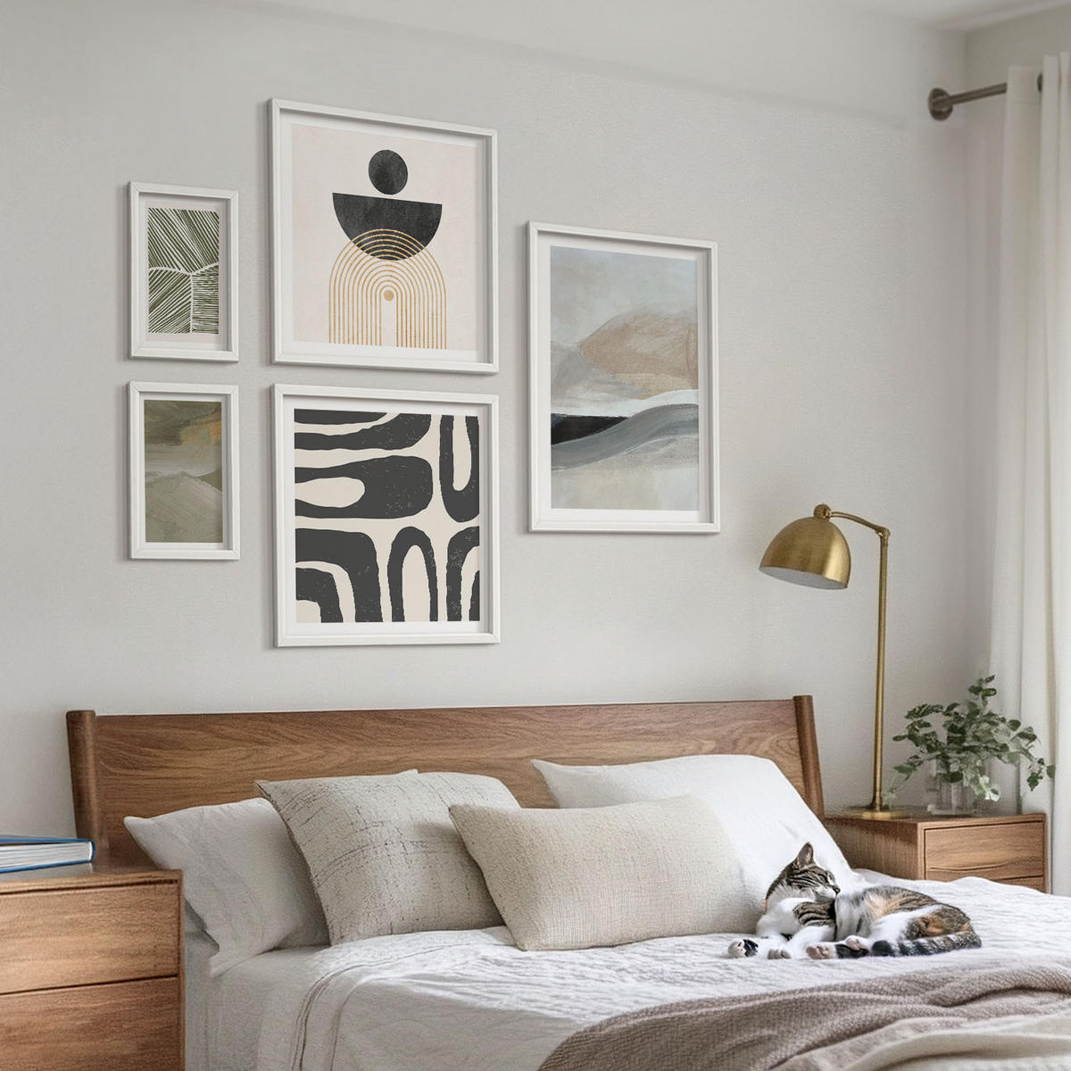 BILDER SET 5er Set - 50x50 cm & 20x30 cm & 40x60 cm Weißer Rahmen - Gemalte abstrakte Dekorationen - Weiß, Kunststoff (40/60cm) - TULUP