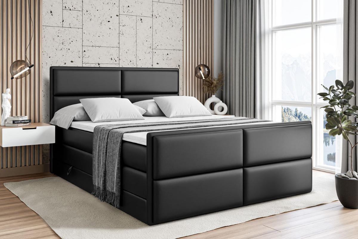 BOXSPRINGBETT AURA-Z KING - 160 x 200 - H3/H4 - Schwarz Hochglanz - Schwarz Hochglanz, Holzwerkstoff (160/200cm) - ALTDECOR