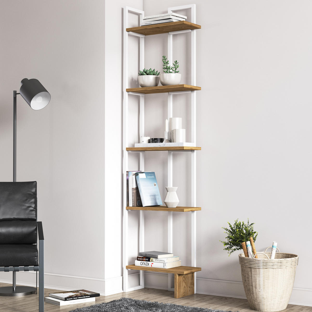 ECKREGAL Alice Weiß Braun - Weiß/Braun, Holzwerkstoff/Metall (45/180/22cm) - Decorotika