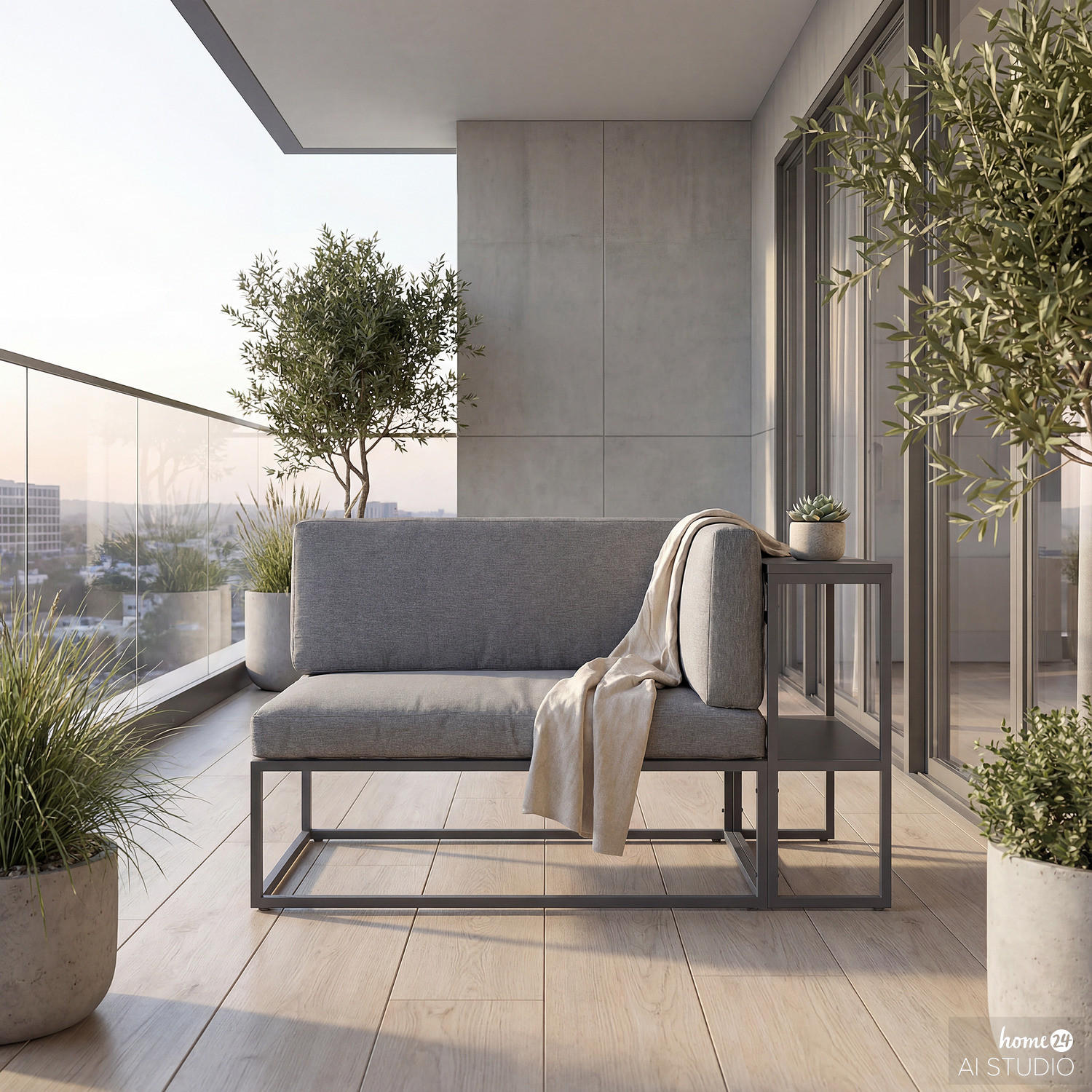 BALKONSOFA - Stahl / Webstoff - Grau - Grau, Textil/Metall (137/75/70cm) - home24