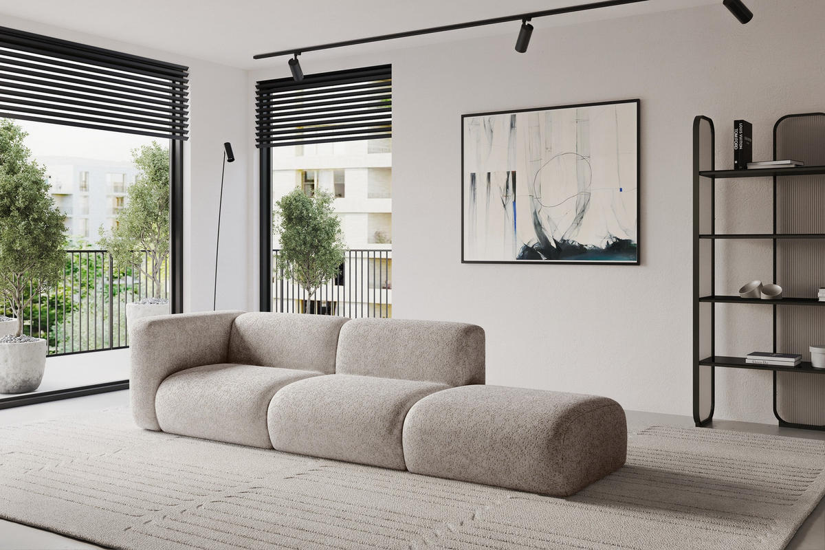 SOFA Ottomane Links MIRA-S3 296x89x70 Hellgrau Velours - Hellgrau/Schwarz, Holzwerkstoff/Kunststoff (296/70/89cm) - ALTDECOR