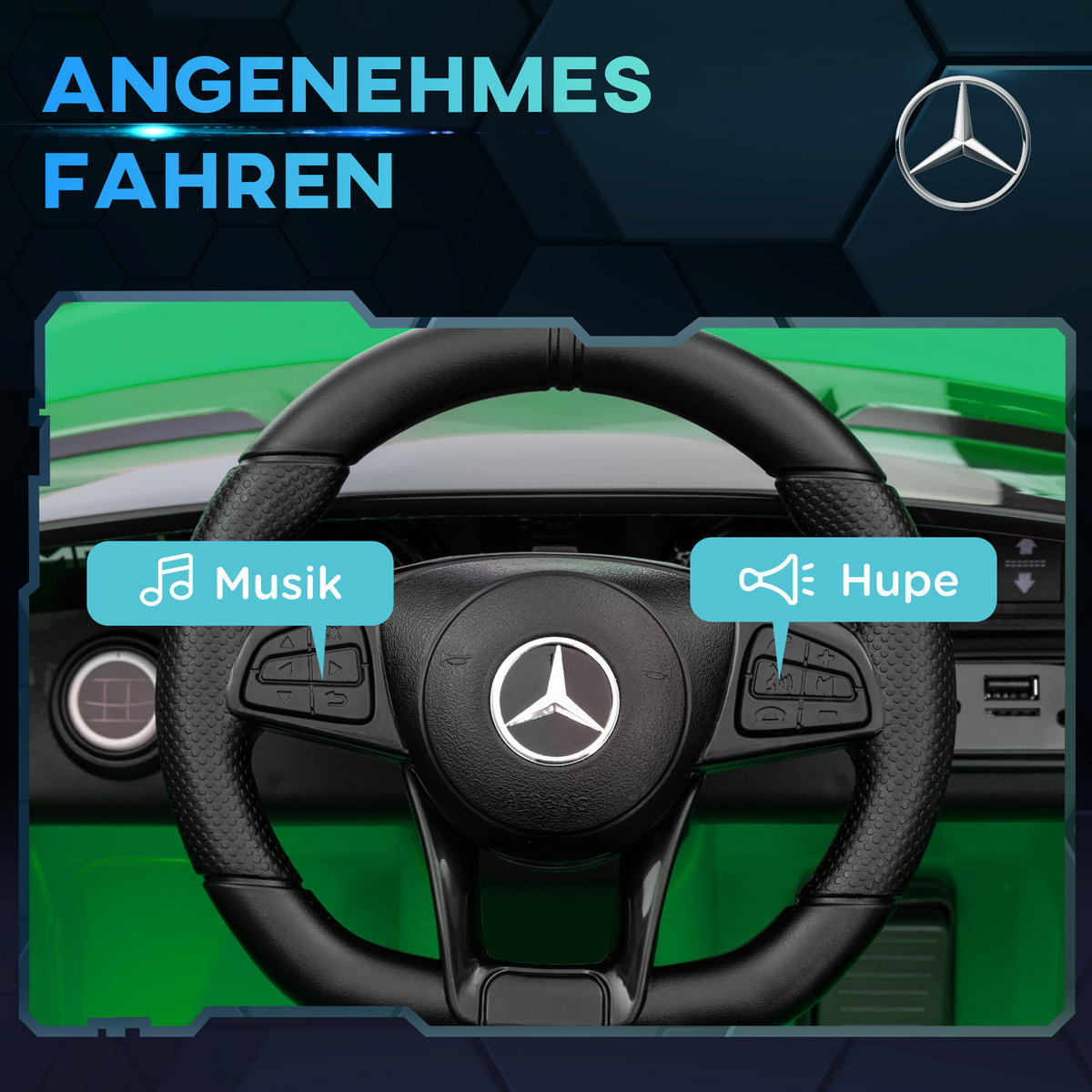 ELEKTRO-KINDERAUTO, Mercedes, 3-5 km/h, Fernbedienung, Licht & Musik, Grün - Grün, Kunststoff/Metall (108/67/46cm) - AIYAPLAY