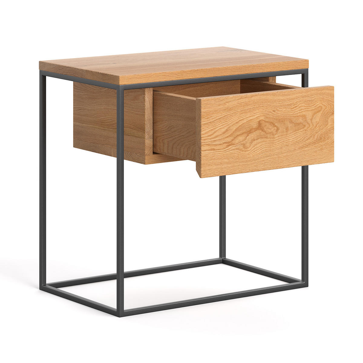 NACHTTISCH Hover aus massivem Eichenholz - Eichefarben/Schwarz, Holz/Metall (55/55/35cm) - Danzz