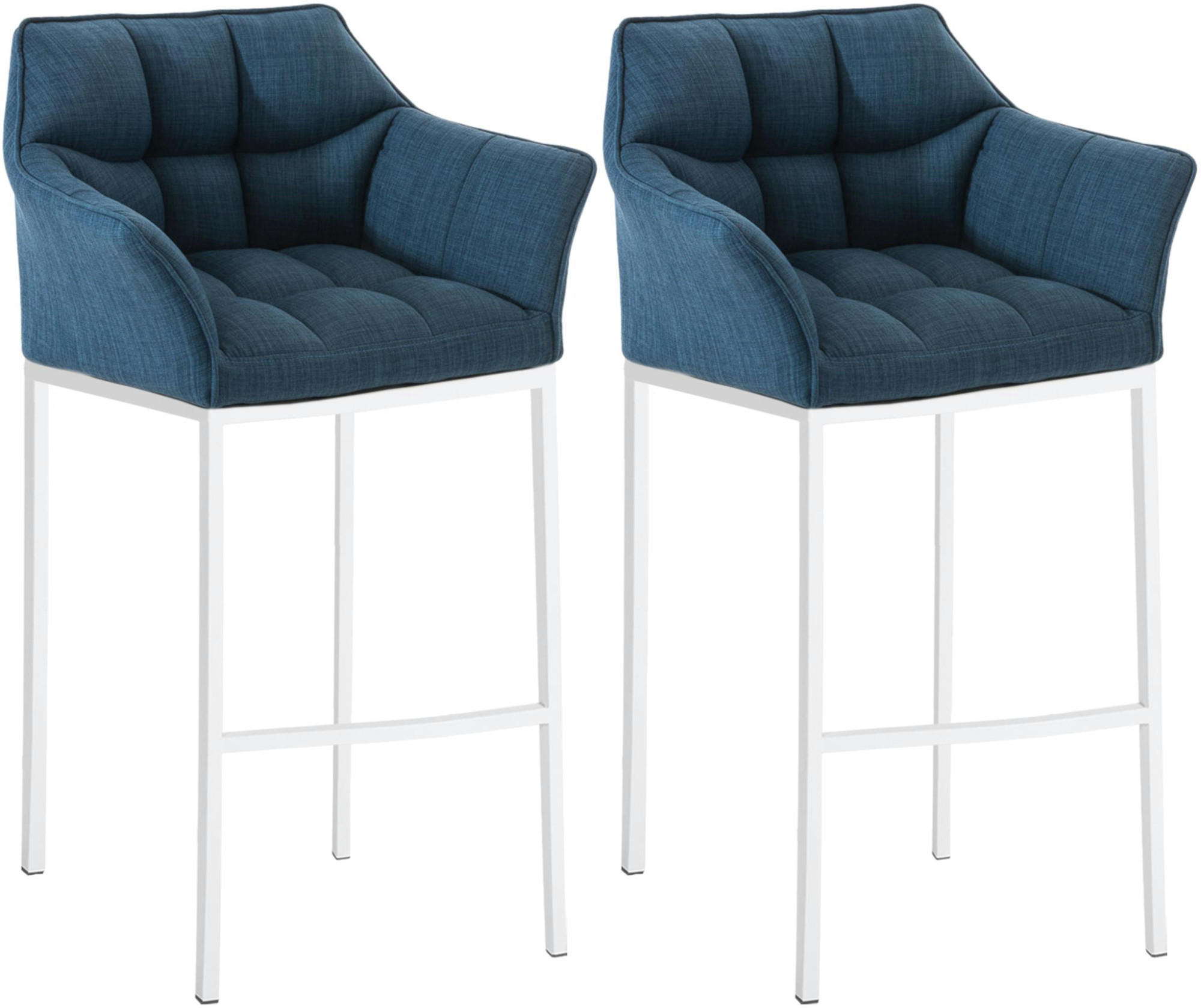 BARHOCKER 2er Set Stoff Blau - Blau/Weiß, Textil/Metall (64/110/48cm) - CLP