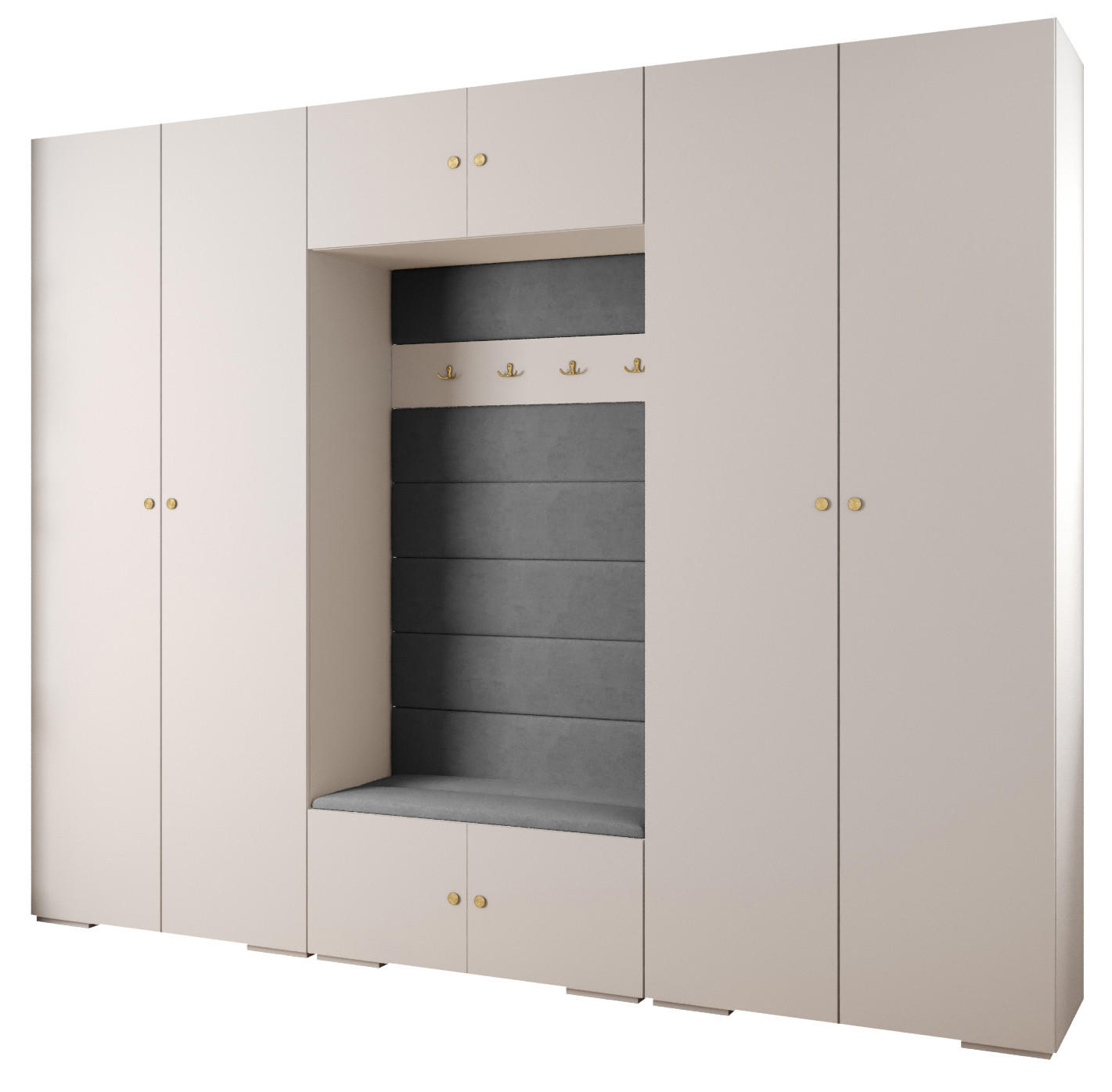 Abiks Möbel Garderoben-Set Weiß, Grau, Gold 300x236.7x47 cm