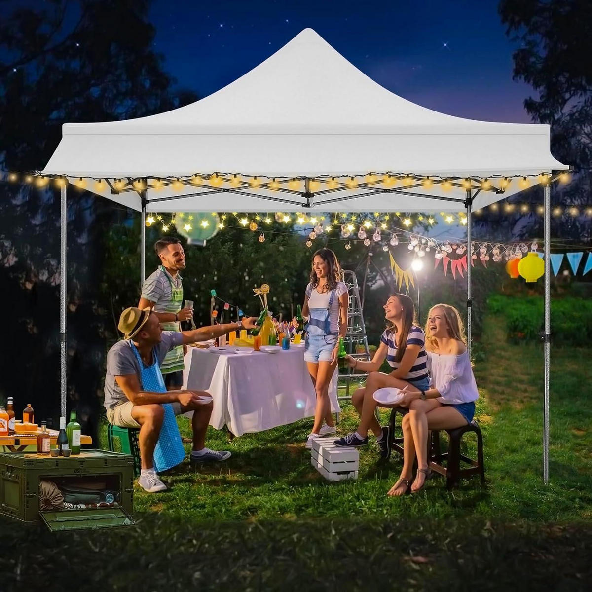 FALTPAVILLON 3x3m mit Markise und Seitenwänden, wasserdicht, weiß - Weiß, Metall (300/330/300cm)