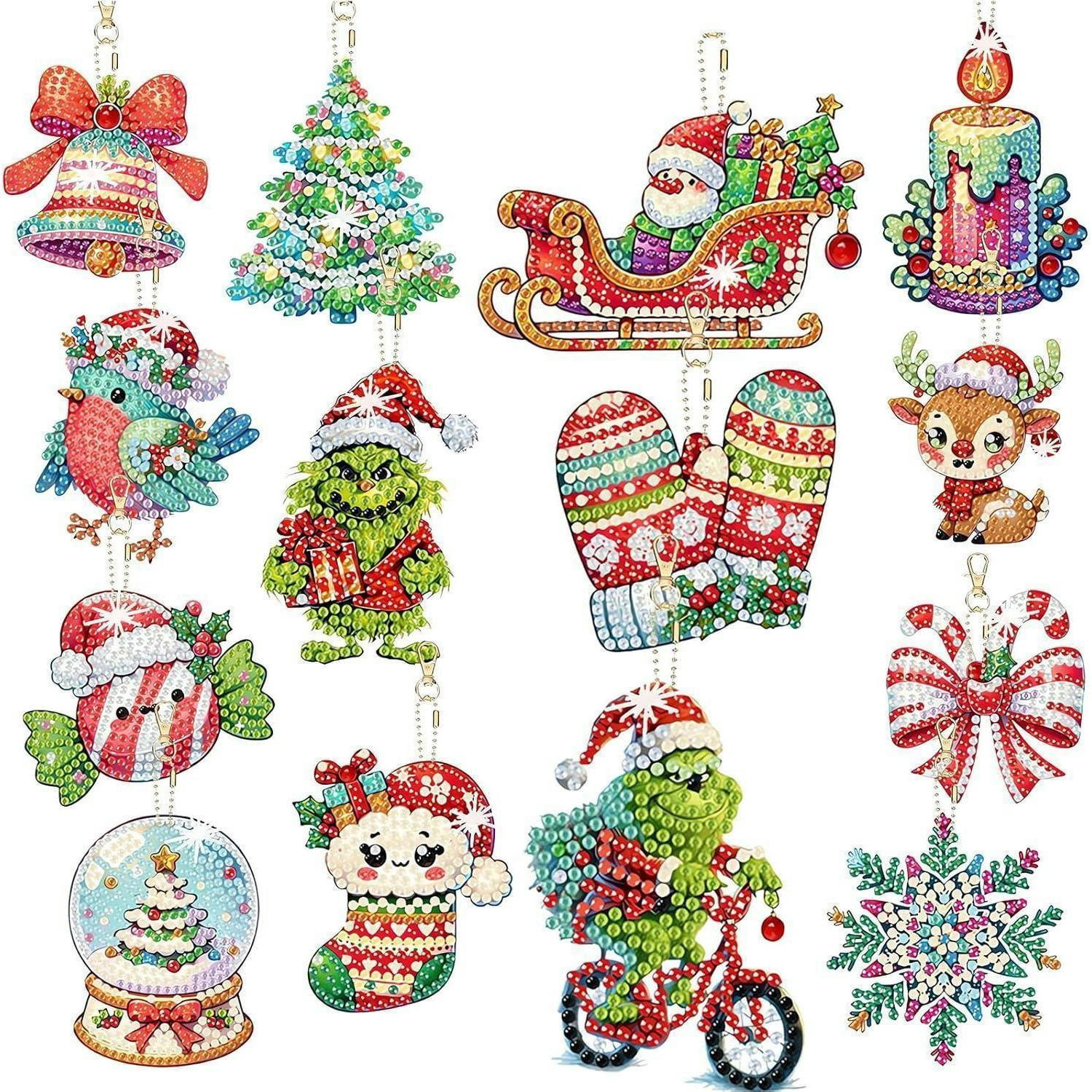 EFNHJF5 14 Set 5D Diamond Painting Weihnachten, Kinder Painting Kit, DIY Schlüsselanhänger Anhänger 14 Set Diamond Painting Weihnachten - Multicolor, Kunststoff (80/5/100cm)