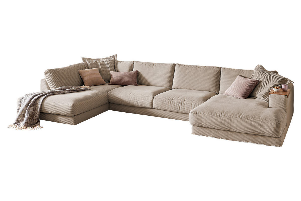 WOHNLANDSCHAFT MADELINE Taupe Cord - Taupe/Schwarz, Kunststoff/Textil (425/86/224cm) - KAWOLA