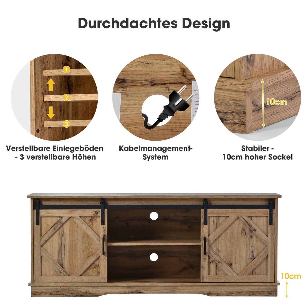 TV-ELEMENT 150/40/60 cm Braun mit 2 Schiebetüren und Einstellbare Regale - Braun, Holz (150/60/40cm) - Oxeza