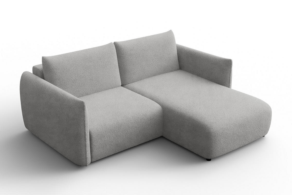 ECKSOFA TAUER 3-Sitzer RECHTS, Bouclé-Stoff hellgrau - Schwarz/Grau, Holz/Textil (206/173cm) - Courtois Laville