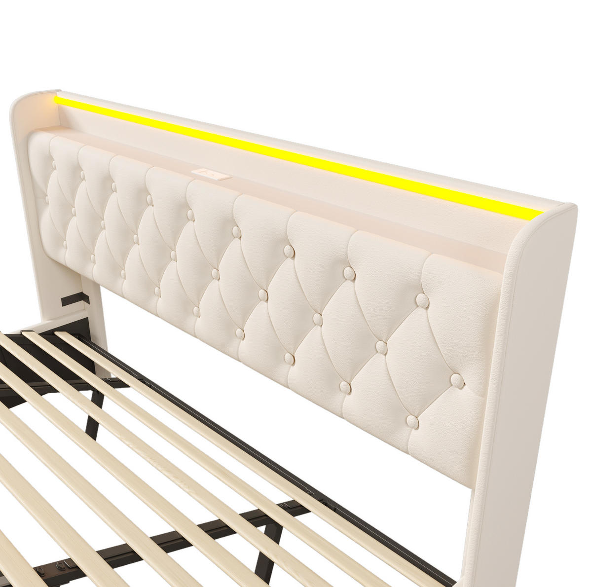 POLSTERBETT aus Kunstleder 180x200 cm in Weiß mit LED & USB-C-Ladefunktion - Weiß, Leder (180/200cm) - Modfu