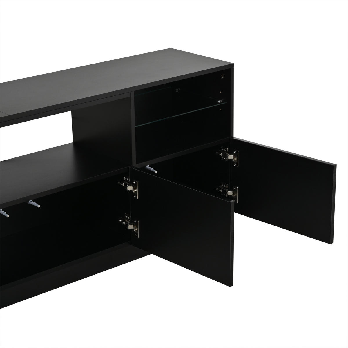 TV SKŘÍŇKA v černé barvě s LED osvětlením do obýváku, Š180/H35/V60 cm - černá, kompozitní dřevo/sklo (180/60/35cm) - STILVORA