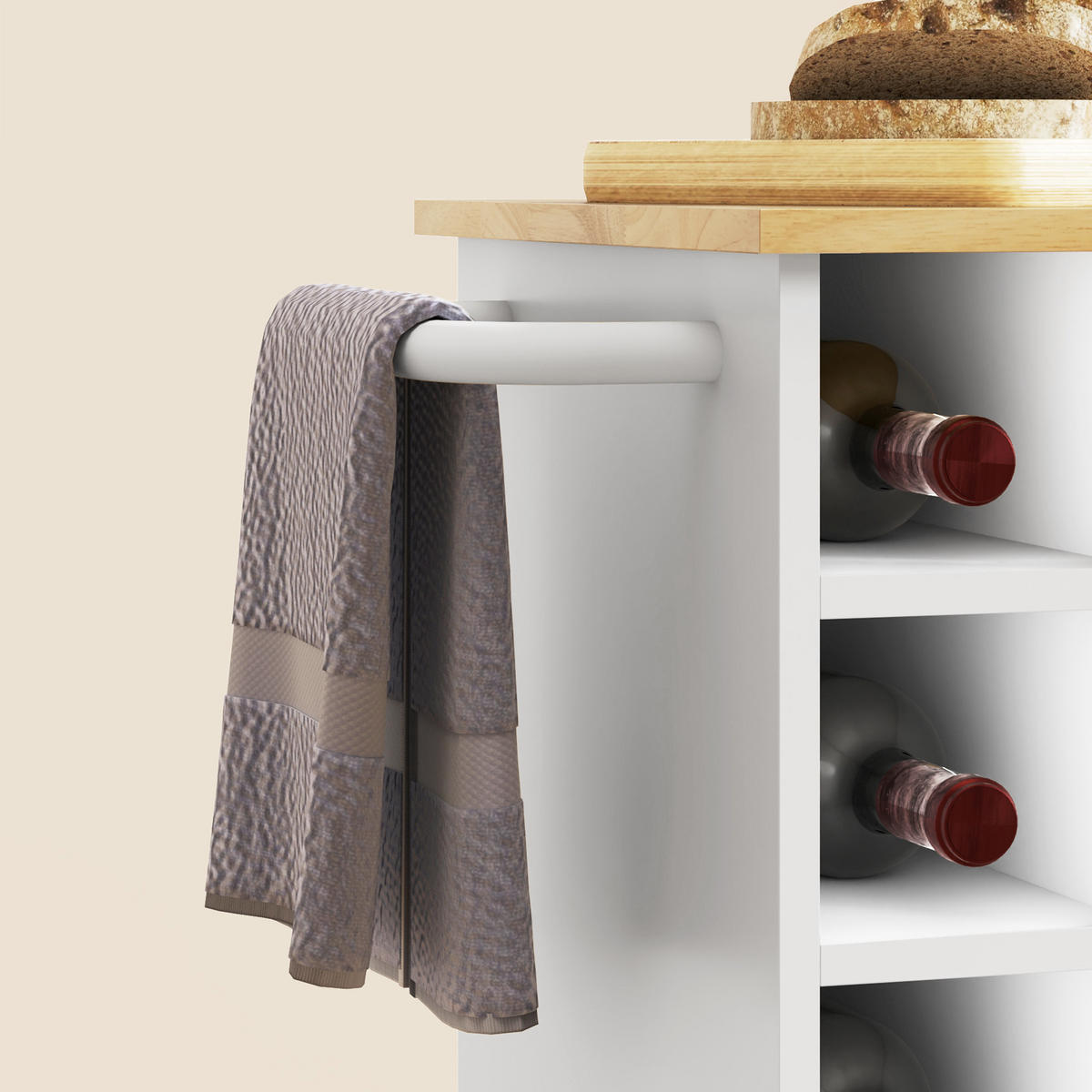 KÜCHENWAGEN 83x40x83cm Weiß mit Weinregal & Arbeitsplatte - Weiß, Holzwerkstoff (83/83/40cm) - Modfu