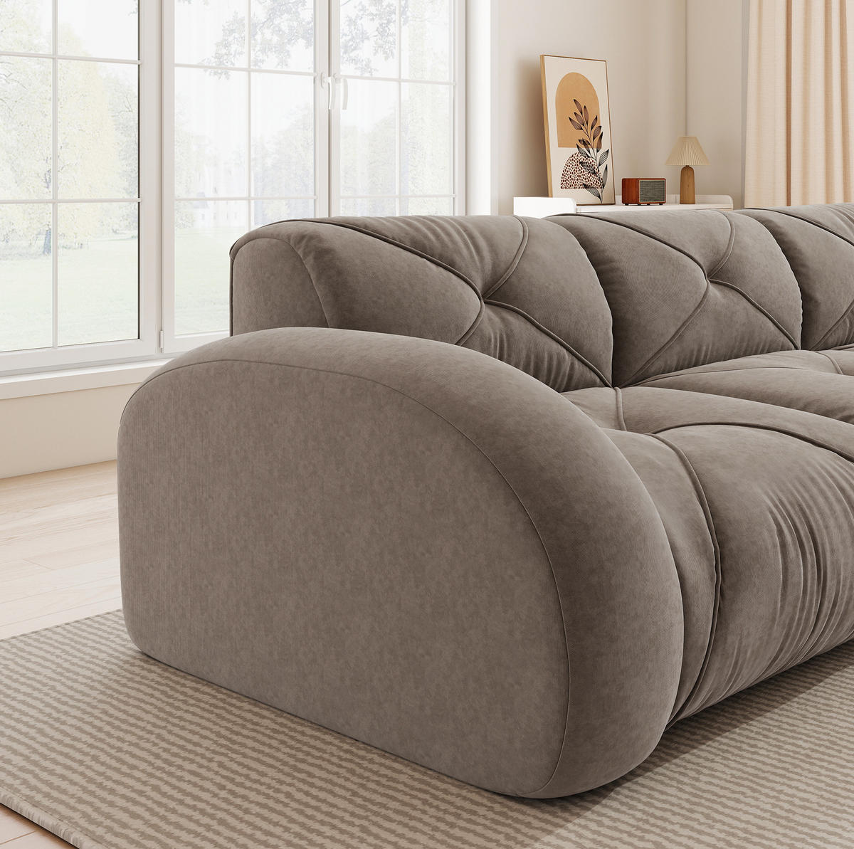 SOFA Modulares 2-Sitzer mit Hocker Chenille Braun - Braun, Kunststoff (171/204cm) - Meubliv