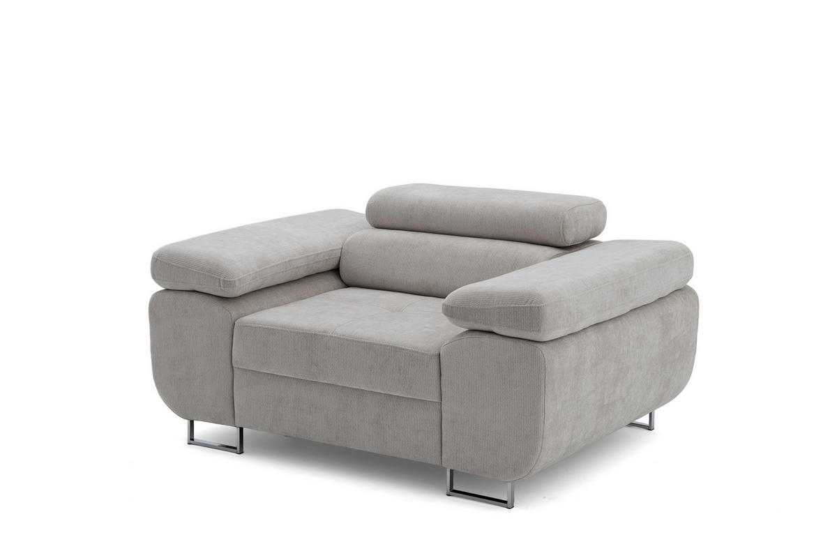 SESSEL WILD mit verstellbare Kopfstütze Chenille Grau - Chromfarben/Grau, Holz/Textil (130/100/101cm) - Muffo