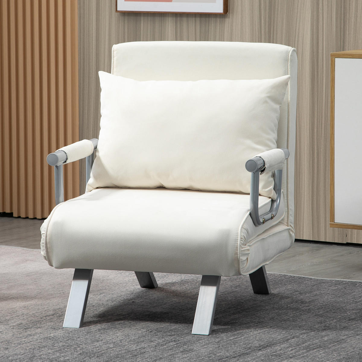 3-IN-1 Schlafsofa Schlafsessel Armlehne Klappbett Gästebett Chaiselongue Creme - Creme, Kunststoff (69/80/65cm) - HOMCOM