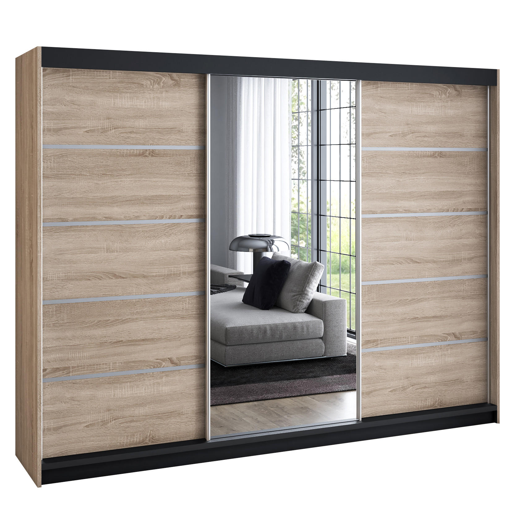 A&J MöbelLand Schwebetürenschrank Braun, Braun, Braun 200x215x59.5 cm