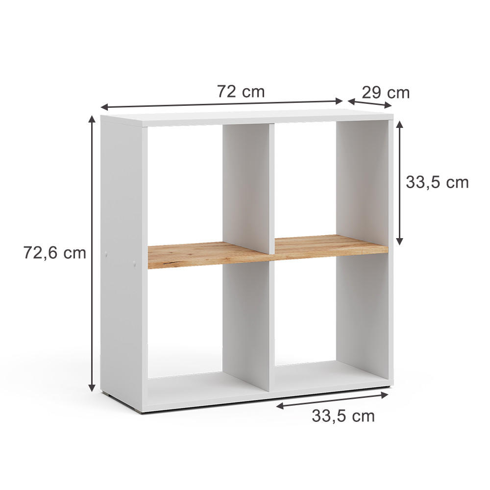 RAUMTEILER Tetra Weiß/Goldkraft Eiche 72 x 72.6 cm - Honigeiche/Weiß, Holzwerkstoff (72/72.6/29cm) - Vicco