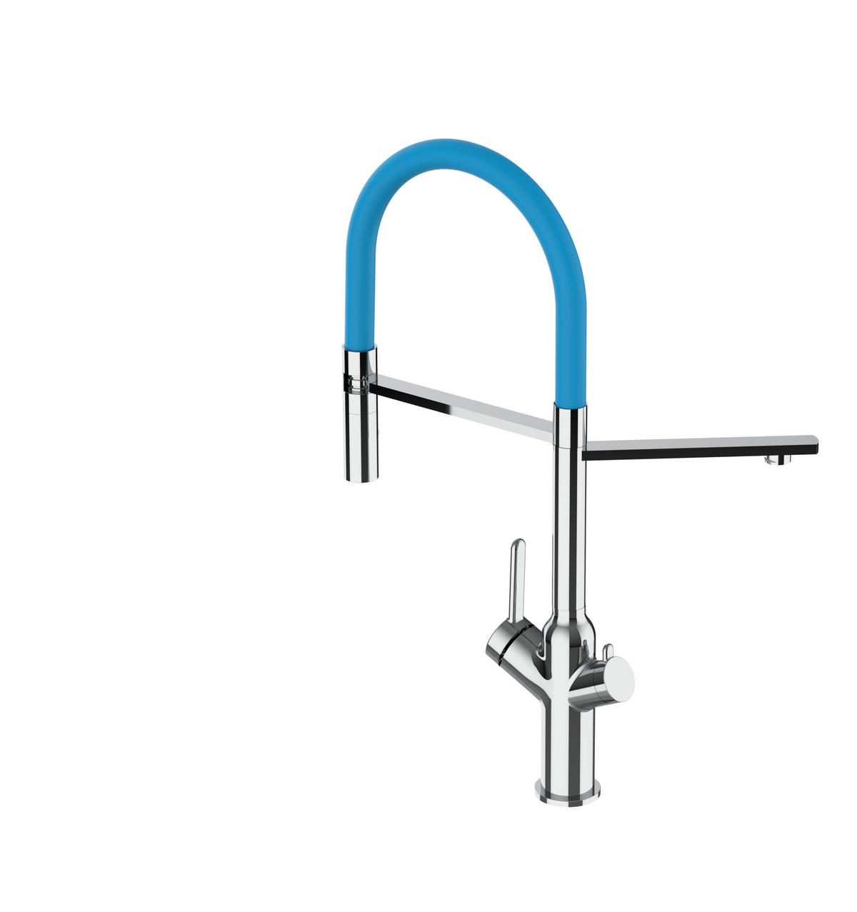 3-WEGE-KÜCHENARMATUR, Verchromt und Hellblau, 2-Strahl-Brause - Chromfarben, Metall (20.61/48/20.61cm) - VIZIO