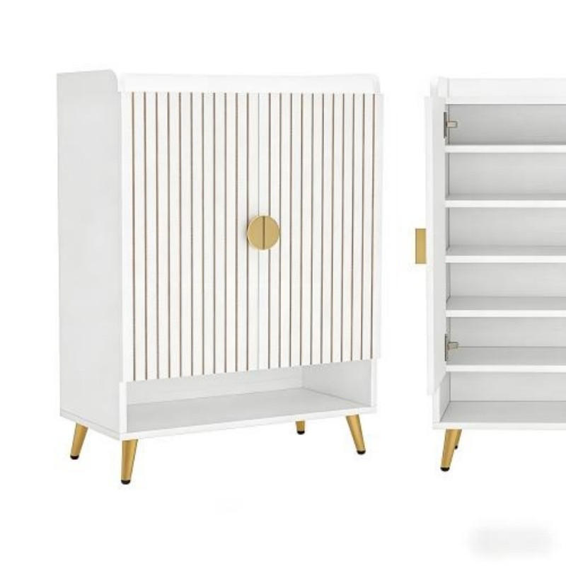 SCHUHSCHRANK 7-stufig Holz Weiß Gold - Weiß, Metall (37/110/73cm) - Beauniv